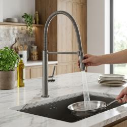 Pure.Sink Luxion Grifo de cocina profesional de acero inoxidable macizo con caño flexible y 2 tipos de chorro PLXFLEX-02